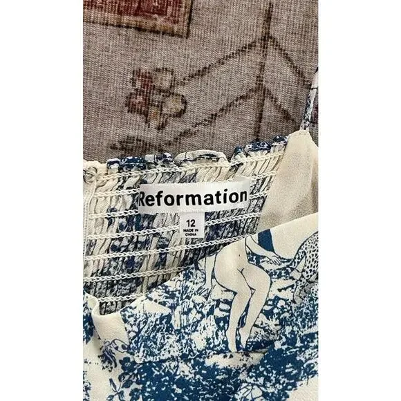 Reformation Kourtney Pastoral Side Slit Midi Dress Blue Size 12 - Picture 9 of 11